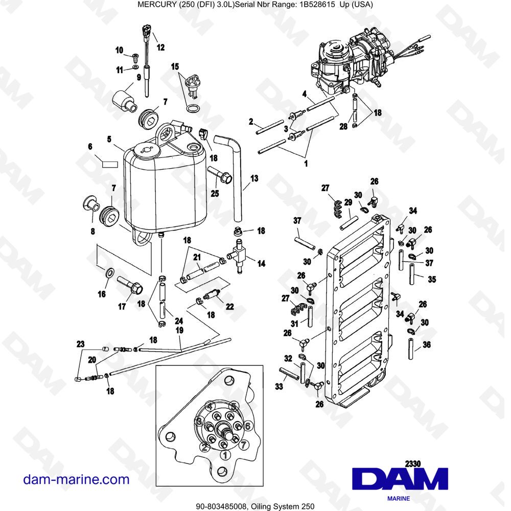 Parts and exploded views for Mercury 250 DFI 3.0L engine